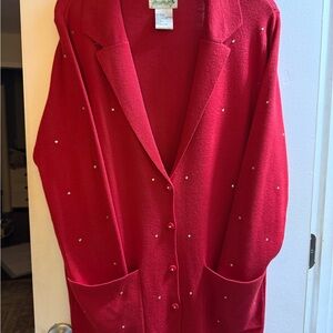 Quacker Factory Red Cardigan with Rhinestone Details